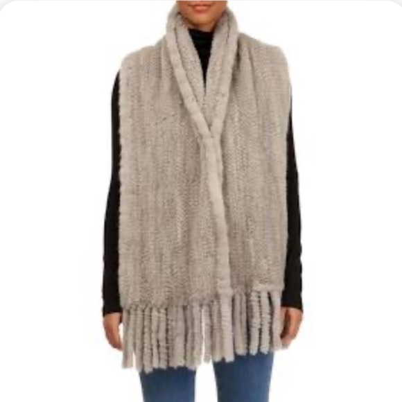 Women’s knitted mink Fur vest cover tassels Sz XL - Picture 2 of 14